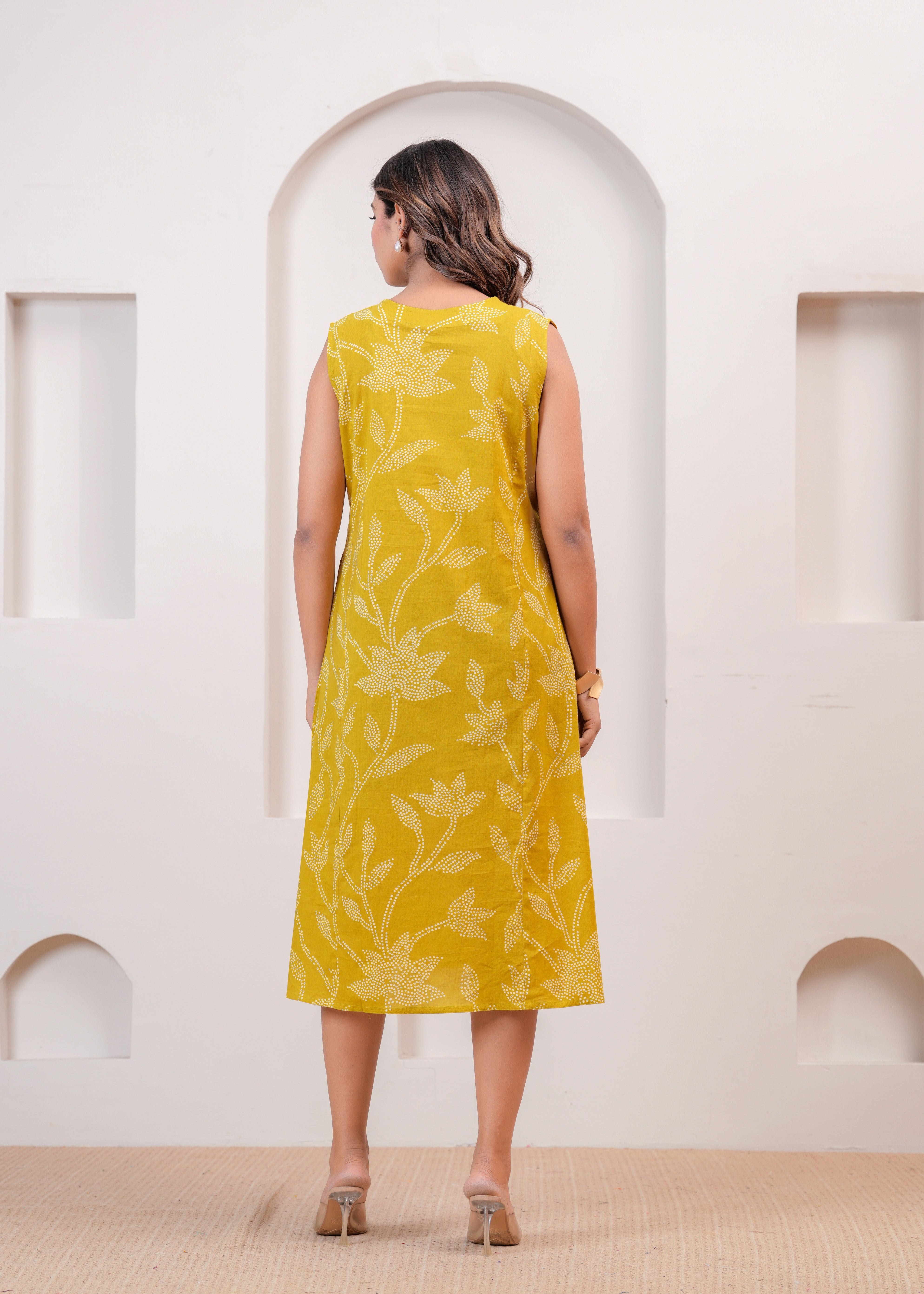 Yellow Floral A-line Dress